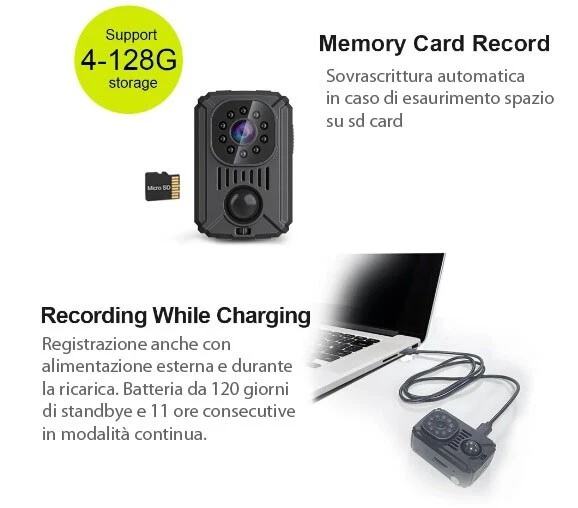 Micro Telecamera infrarossi sensore PIR movimento full hd mini camera - Immagine 2 di 4