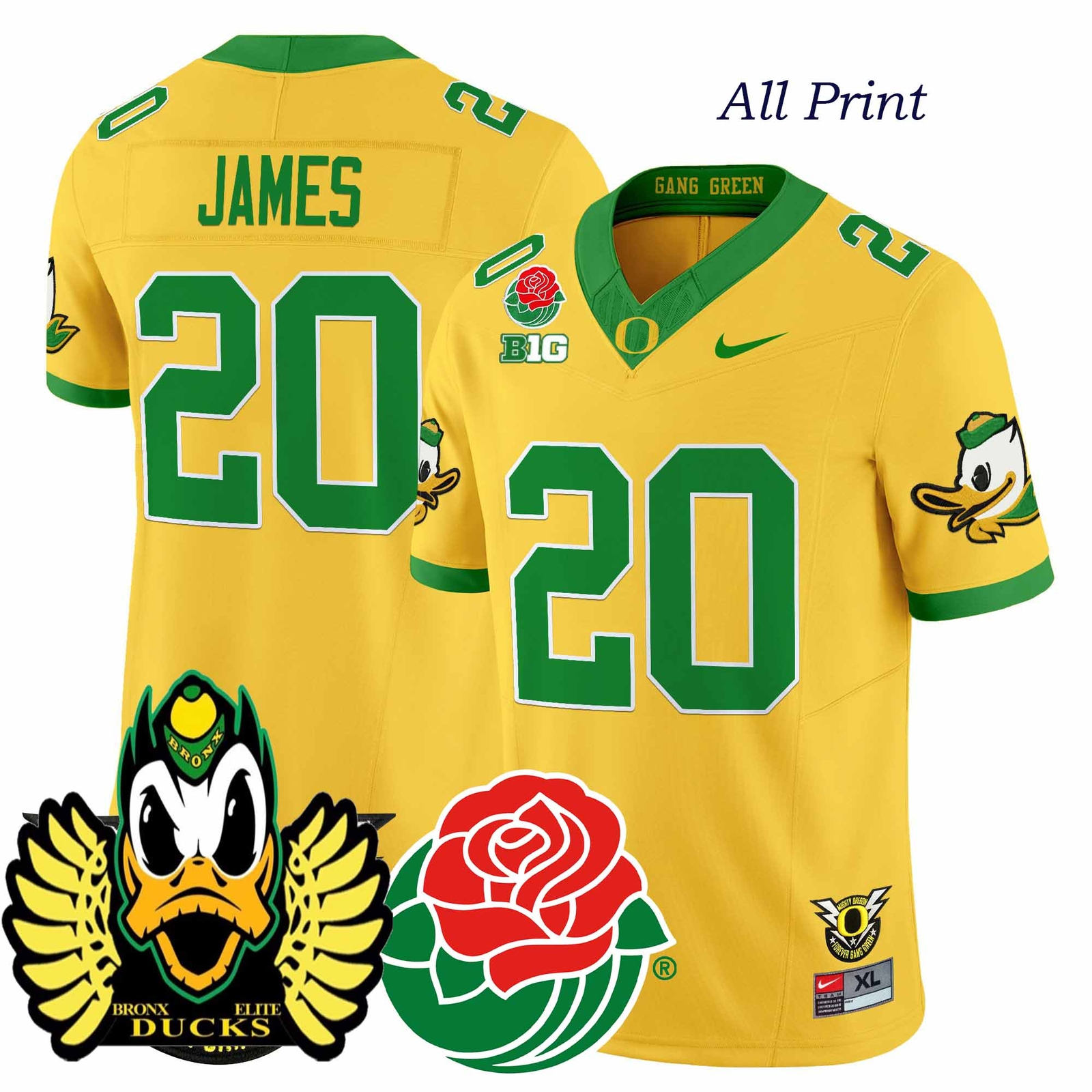 Oregon Ducks 2025 Rose Bowl Jordan James #20 Football Jersey All Print