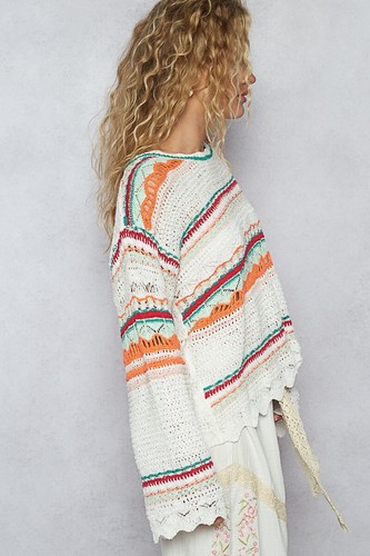 POL Clothing Mujer Crochet Punto Abierto Dobladillo Vieira Suéter Top en Marfil - Imagen 4 de 10