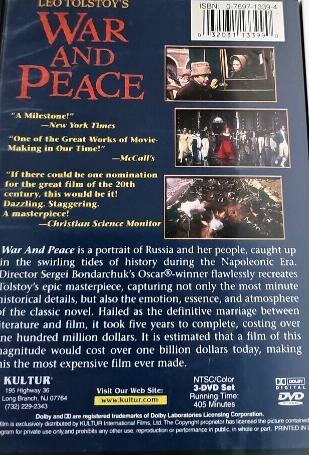 War and Peace DVD Box Set Leo Tolstoy 1968 Best Foreign Film