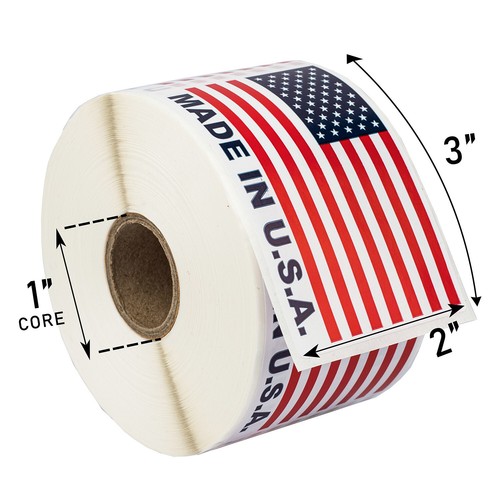MADE IN USA Flag Pre-Printed Labels / Stickers ( 2" x 3") - (2) Rolls of 500 - Picture 2 of 5