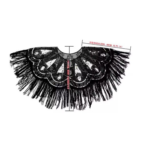 Women Evening Party Gown Sequin Shawl Retro Fringe Cape Mesh Sheer Wrap Banquet - Picture 7 of 15