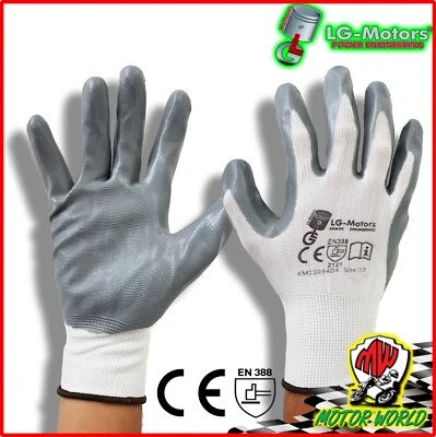 LG-MOTORS GUANTI DA LAVORO SPALMATI IN NYLON / NITRILE COTONE 12 24 48 60 PAIA MISURA 9 10