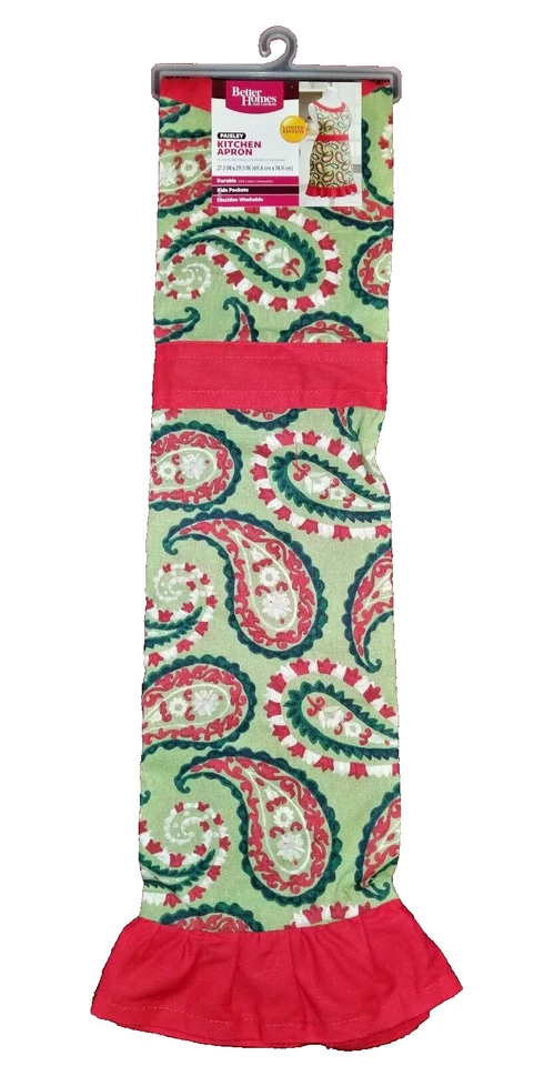Better Homes & Gardens kitchen apron~paisley~w/ side pockets~red green~New   — 第 4/4 张图片