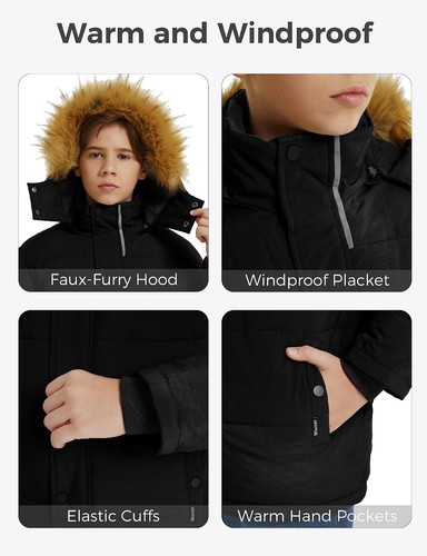Wantdo Boy's Warm Winter Coat Hooded Thicken Puffer Jacket Waterproof Outerwear - Picture 47 of 62