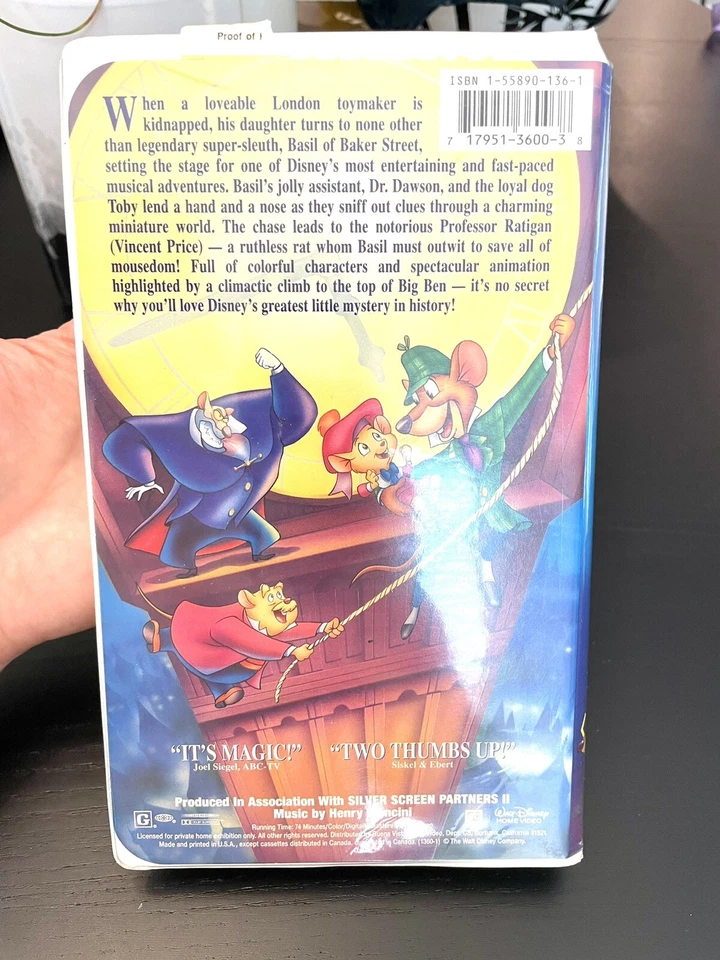 🔥The  Great Mouse Detective 🔥 VHS 1992  Disney CLASSIC Movie - Image 2 of 4