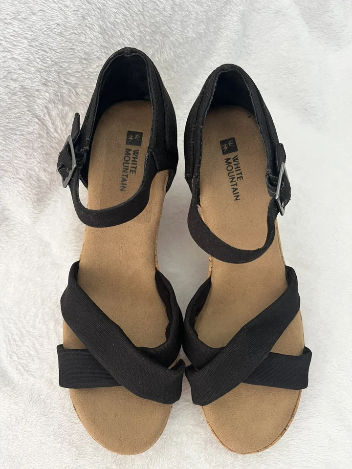 Sandalia White Mountain Outshine Negra Cuña Entrecruzada Acolchada EE. UU. Talla 9 Mujer Foto 4 de 4