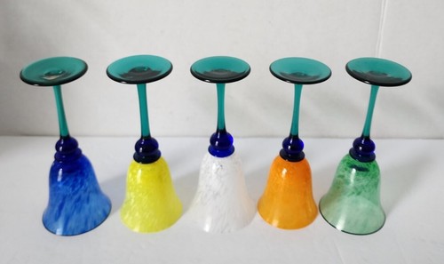 ATELIER MORAVA CZECH BOHEMIA GLASS SET OF 5 COLORFUL WINE GOBLETS HAND BLOWN - Picture 7 of 14
