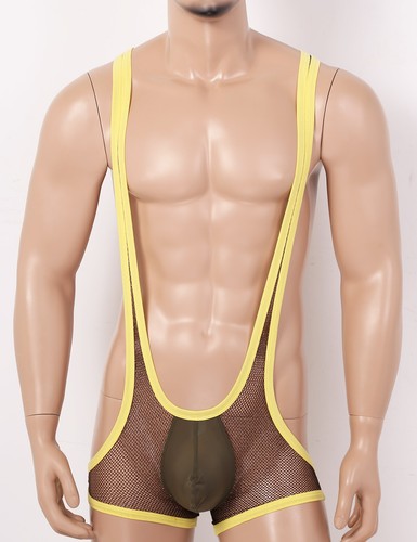 Mens See Through Fishnet Mankini Bodysuit One Piece Jockstrap Wrestling AU - Picture 59 of 67
