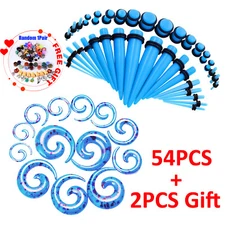 54Pcs Acrylic Ear Stretching Kit Ear Taper Plug Plated Spiral Taper Set 14G-00G