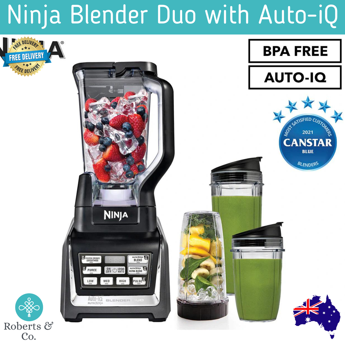 Ninja Blender Duo with Auto-iQ BL642 Blender Juicer Smoothie Maker