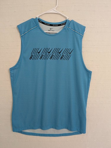 Nike Running mens L muscle shirt tank top athletic blue dri fit sleeveless - Picture 1 of 7