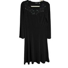 Susan Graver Artisian Dress Women XS Black Beaded Lace Fit and Flare Liquid Knit