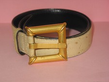 ESCADA Handsome Vintage Beige Ostrich Belt With Gold Tone Buckle 34 1/2"