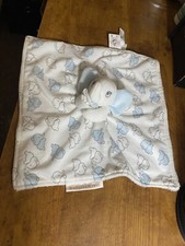 Blankets and Beyond Baby Elephant Blue white Baby Security Blanket Lovey NuNu