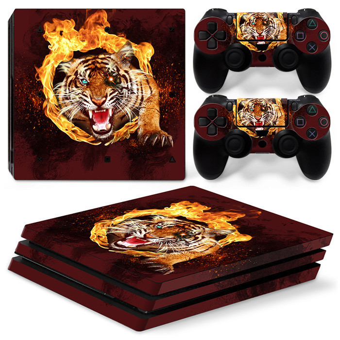PS4 Pro Console Skin Decal Sticker Tiger Animal Design + 2 Controller Skins Set-image