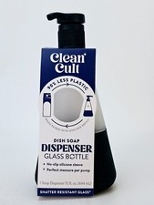 Cleancult Dish Soap Dispenser Pump Refillable Glass 14 oz Container Black