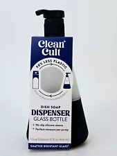 Cleancult Dish Soap Dispenser  Pump Refillable Glass 14 oz Container Black