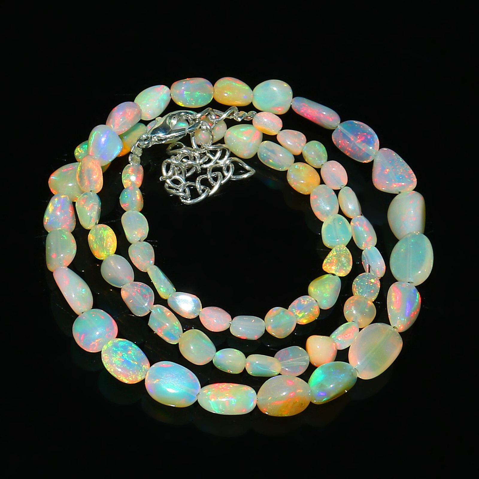 Natural Ethiopian Welo Fire Opal Tumble Beaded Gemstone Necklace 16 ...