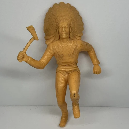 Vintage 1960’s Louis Marx Native American Chief w/Tomahawk Action Figure 6" Tall