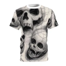 All Over Print Halloween Horror Art T Shirt Adult Scary Creepy Skull Goth Spider