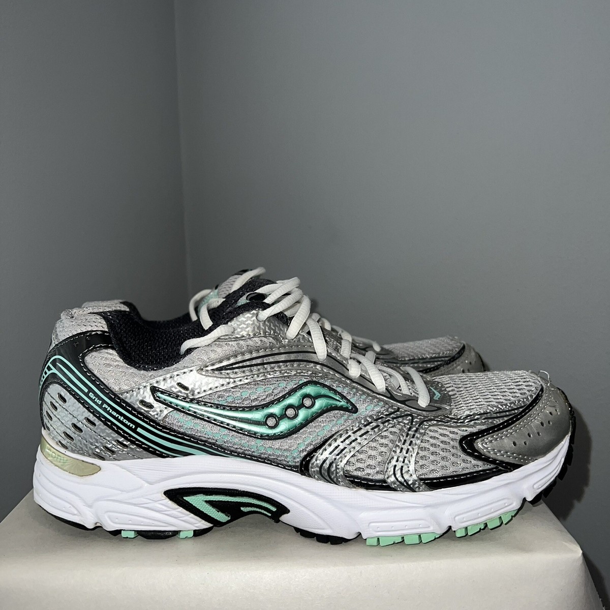 Saucony Grid Phantom Running Training Silver Turquoise Athletic Sneakers 10