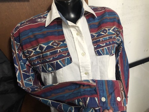Vtg 90s PECOS BLUE Red Aztec Southwest Button-down Western SHIRT Womens L Yoke - Picture 5 of 13