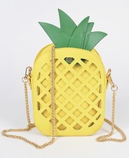 Pineapple Shape Design Crossbody Shoulder Bag Gold Chain Yellow Fun Aloha Purse
