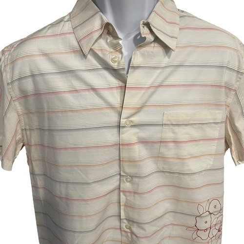 French Connection Shirt Mens L Ivory Button Up Short Sleeve Embroidered Floral - Picture 5 of 10