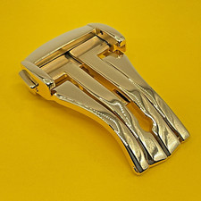 18MM GOLD LEATHER STRAP BAND DEPLOYMENT BUCKLE CLASP FOR OMEGA SPEEDMASTER