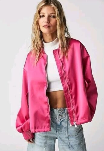 Free People WTF Echo Bomber Jacket in Mulberry, Medium UK 12-14, BNWT, RRP £158 - Picture 1 of 2