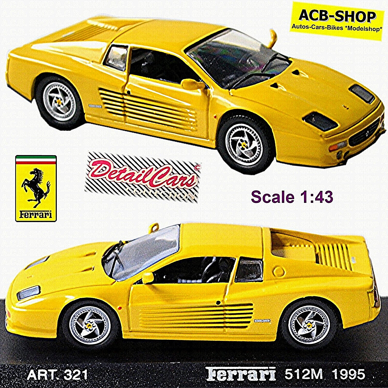 Ferrari Testarossa F512 M Coupe 1994-96 Gelb Yellow 1:43 Detail Cars