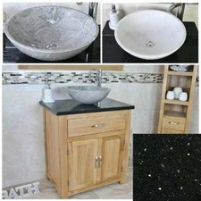 Bathroom Vanity Unit | Solid Oak | With Black Quartz Top & White or Grey Marble