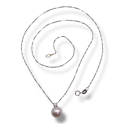 Weißgold Halskette mit 0,04 ct Diamant und Süßwasserperle 7,5/8mm
