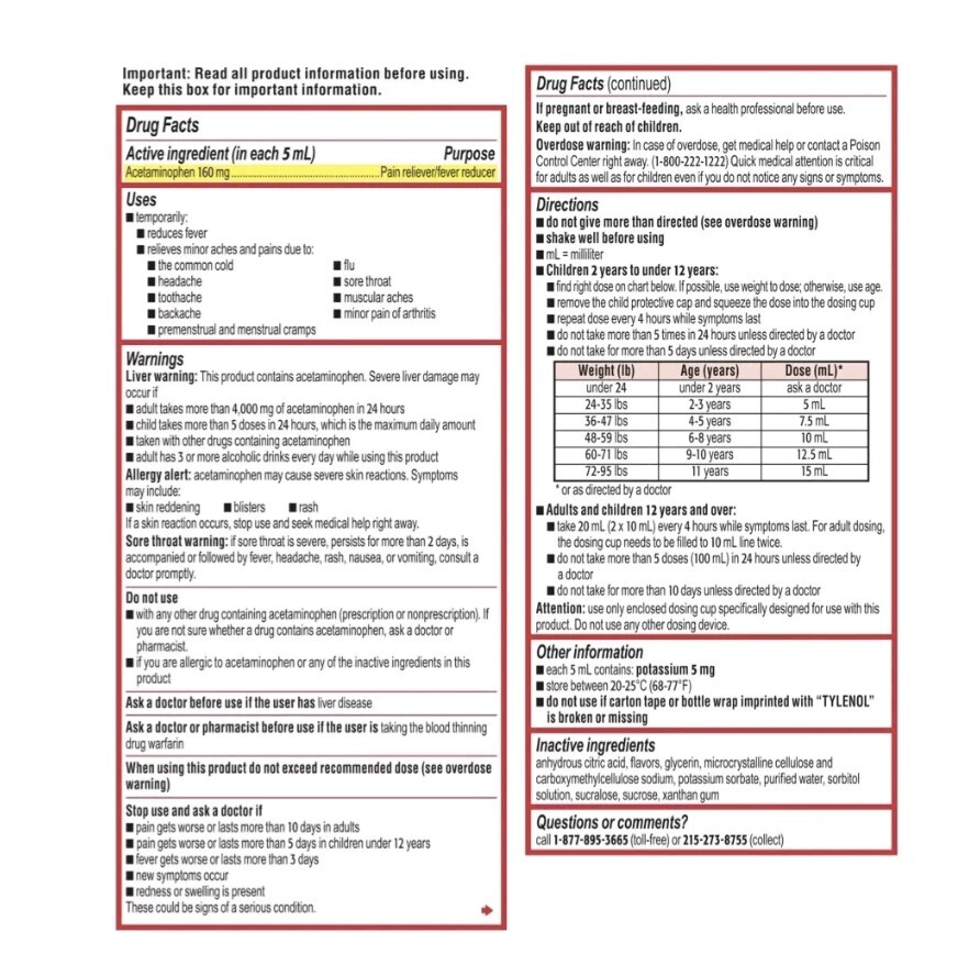 Children's Tylenol Dye Cherry Flavor Suspension 4 Ounces Exp10 /2024