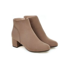 Mujeres Imitación Gamuza Punta Redonda Gracia Cremallera Lateral Bloque Medio Tacón Botines Zapatos de Fiesta