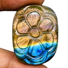 Natural Carved Labradorit​e 32x25mm Cuhsion Flashy Pendant Size Gemstone 60 Cts