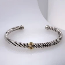 David Yurman Sterling Silver 14K YG Station Cable Cuff Bracelet (DG7116673)