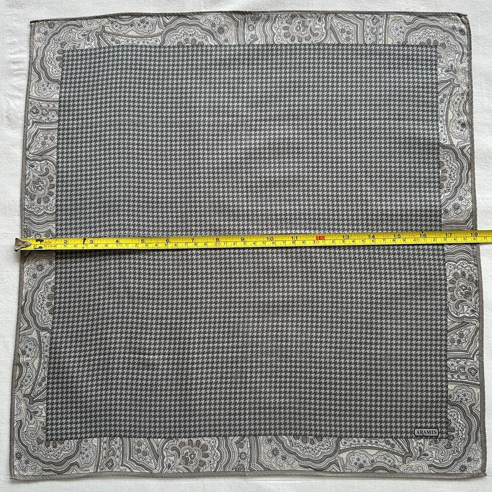 Pañuelo de Colección Pata de Gallo Borde Damasco Clásico Gris Algodón Bolsillo Cuadrado 18" Foto 3 de 3