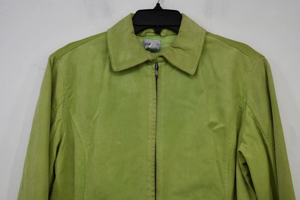 Chaqueta de cuero informal de ajuste cómodo manga larga verde cremallera completa Chico's para mujer 2 Foto 4 de 4