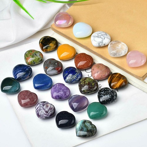 Mixed Quartz Love Heart Crystal Natural Rose Healing Stone Gemstone Pendant 10pc - Picture 1 of 23
