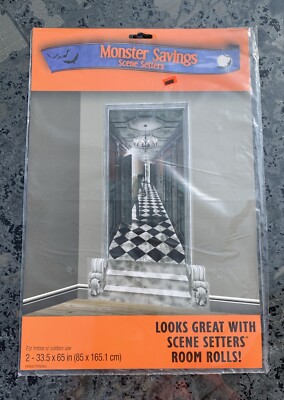 2 Halloween Scene Setters Haunted Hallway New. 33.5 x65  5.5 Feet Tall! NOS