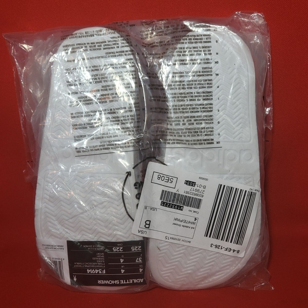メル Adidas Adilette Shower Slippers White Pink Size 4 | eBay