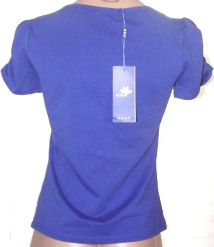 NEW Short sleeve blue floral embroidered knit top shirt - Picture 2 of 3