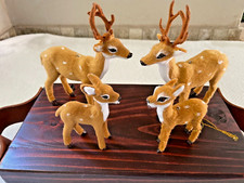 Deer Buck Fawn Faux Fur Christmas Ornament Set of 4 Brown READ