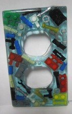 LEGO filled Resin Electrical Plate - Blue w/ Random Pieces 2 - 1 Piece 
