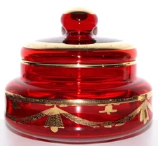 Ruby Glass JAR Container Interglass Italy 24K Gold Gilt Xmas BELLS 3lbs