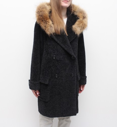 Women's MAX MARA Alpaca Wool Long Coat Overcoat Hooded Real Fur Trim US10 ITALY - Picture 7 of 16