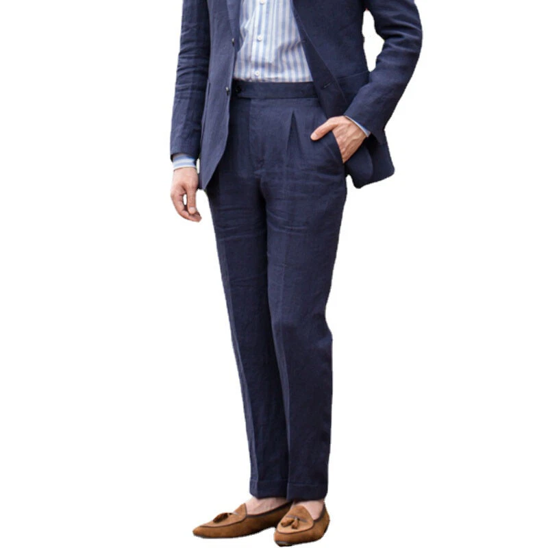 Mens pleated linen dress deals pants