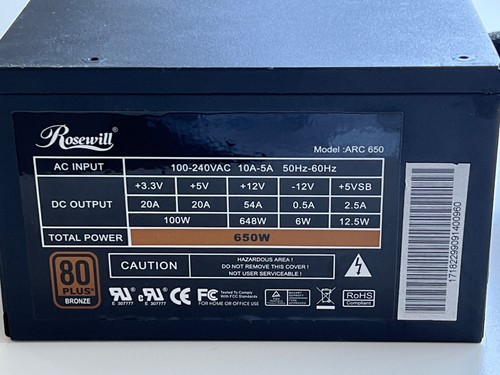 ROSEWILL Power Supply 650W - ARC 650 - Tested Work - Picture 4 of 7
